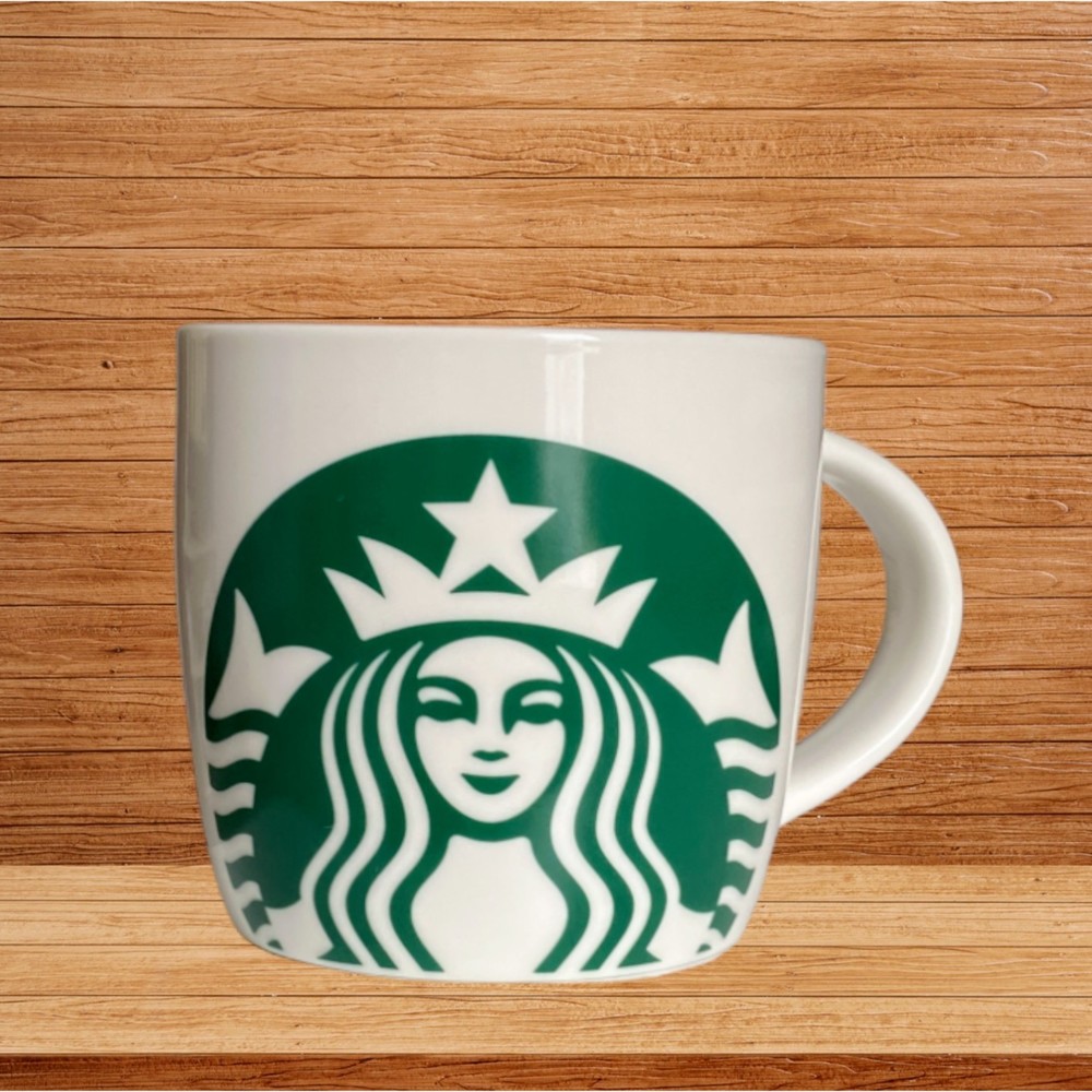 Starbucks Coffee Cup Mug 14oz White Green Siren Mermaid Curved Barrel Logo 2017